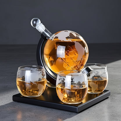 Set Di Bicchieri e Decanter - Modello "Viaggiatore" - Globo con Veliero e Mappamondo