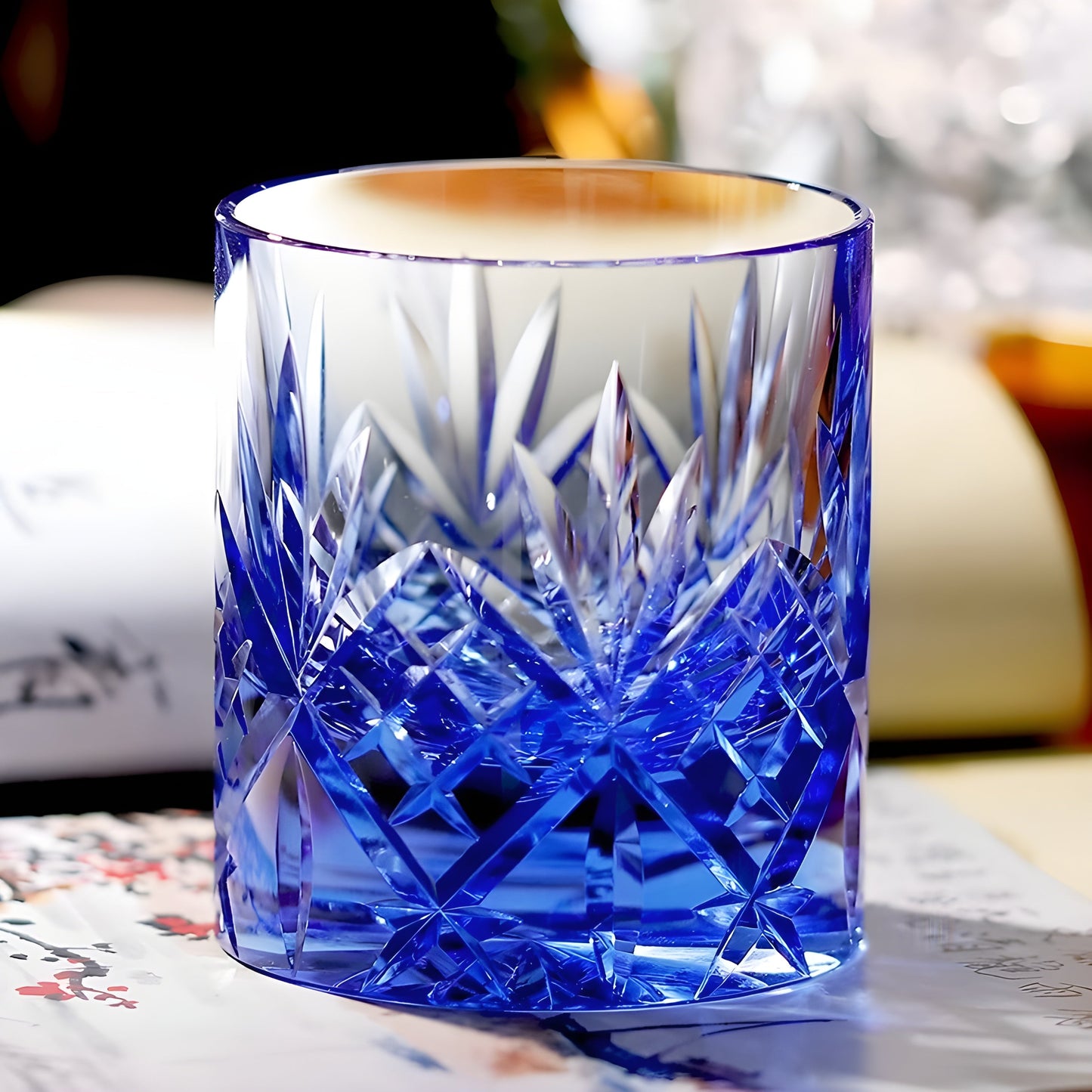 Bicchiere Edo Kiriko – Fiori Classici (Multicolor)– Scatola in legno GuerraHome