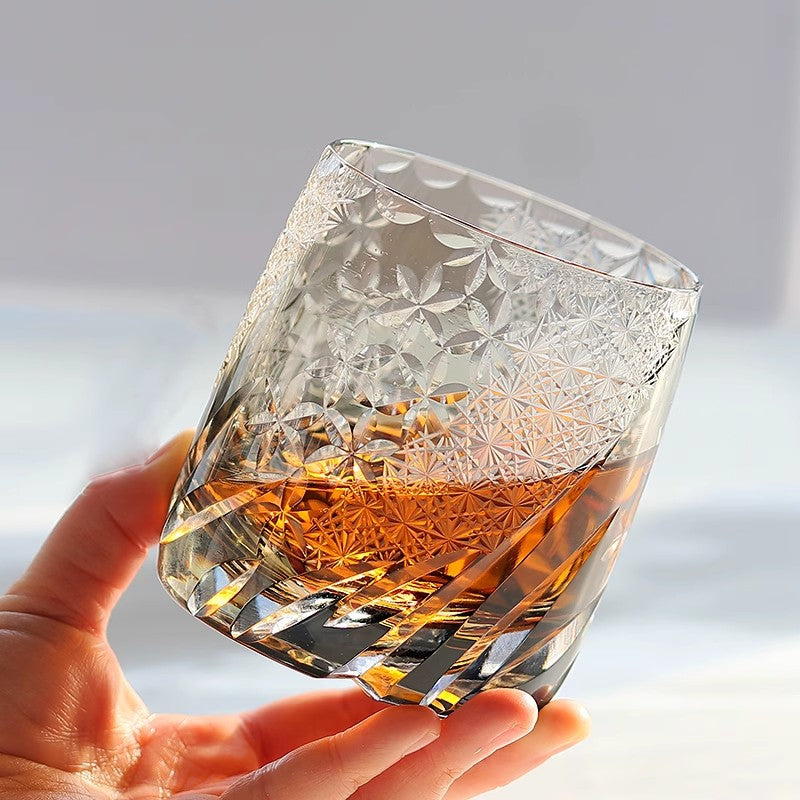 Bicchiere Edo Kiriko – Fiori D'Ambra – Scatola in legno GuerraHome