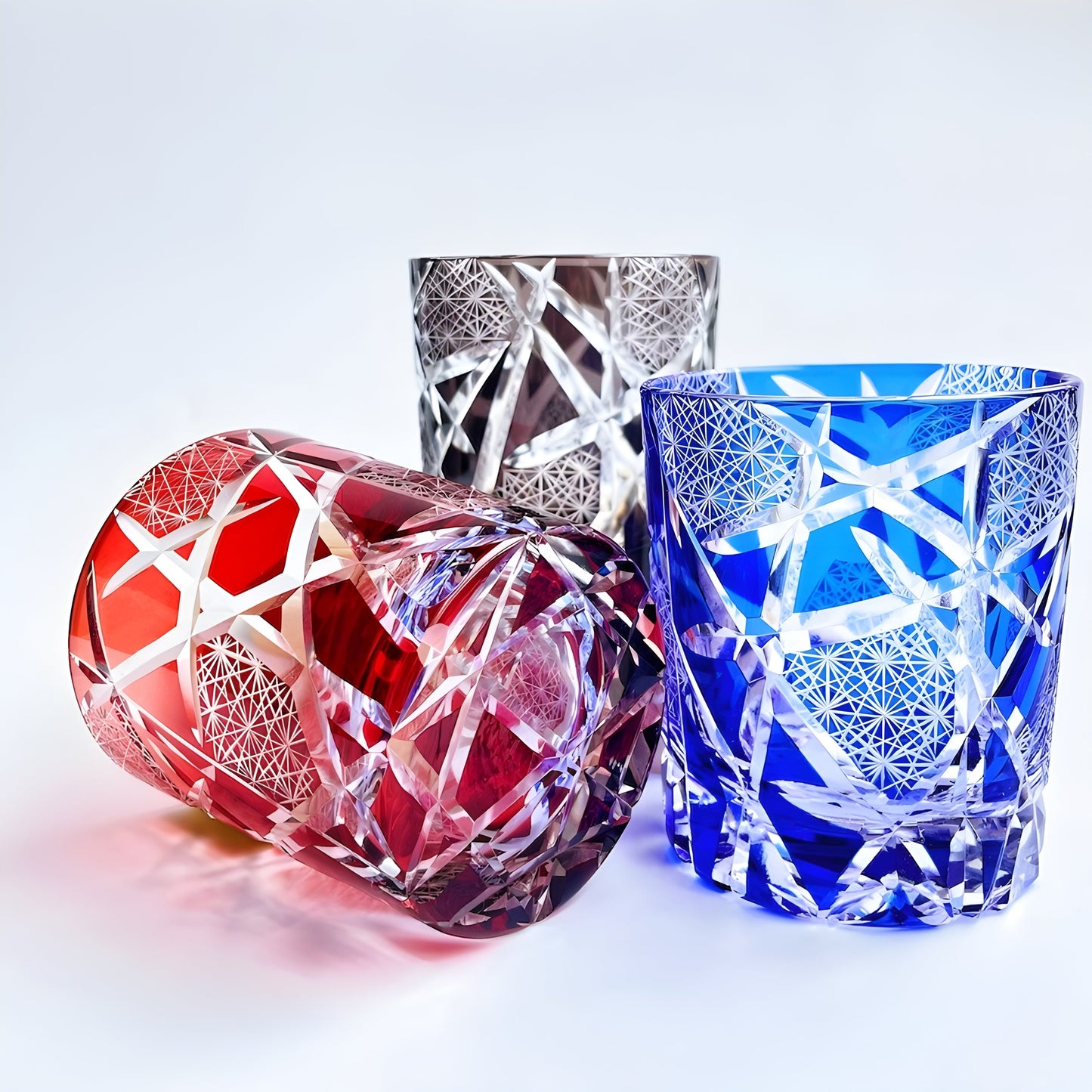 Japanese Royal Special Retro Wine Tumbler, Hand Cut, Flashing Lightning Design, Amber Whiskey Glass, High End Gift Box, Edo Kiri GuerraHome