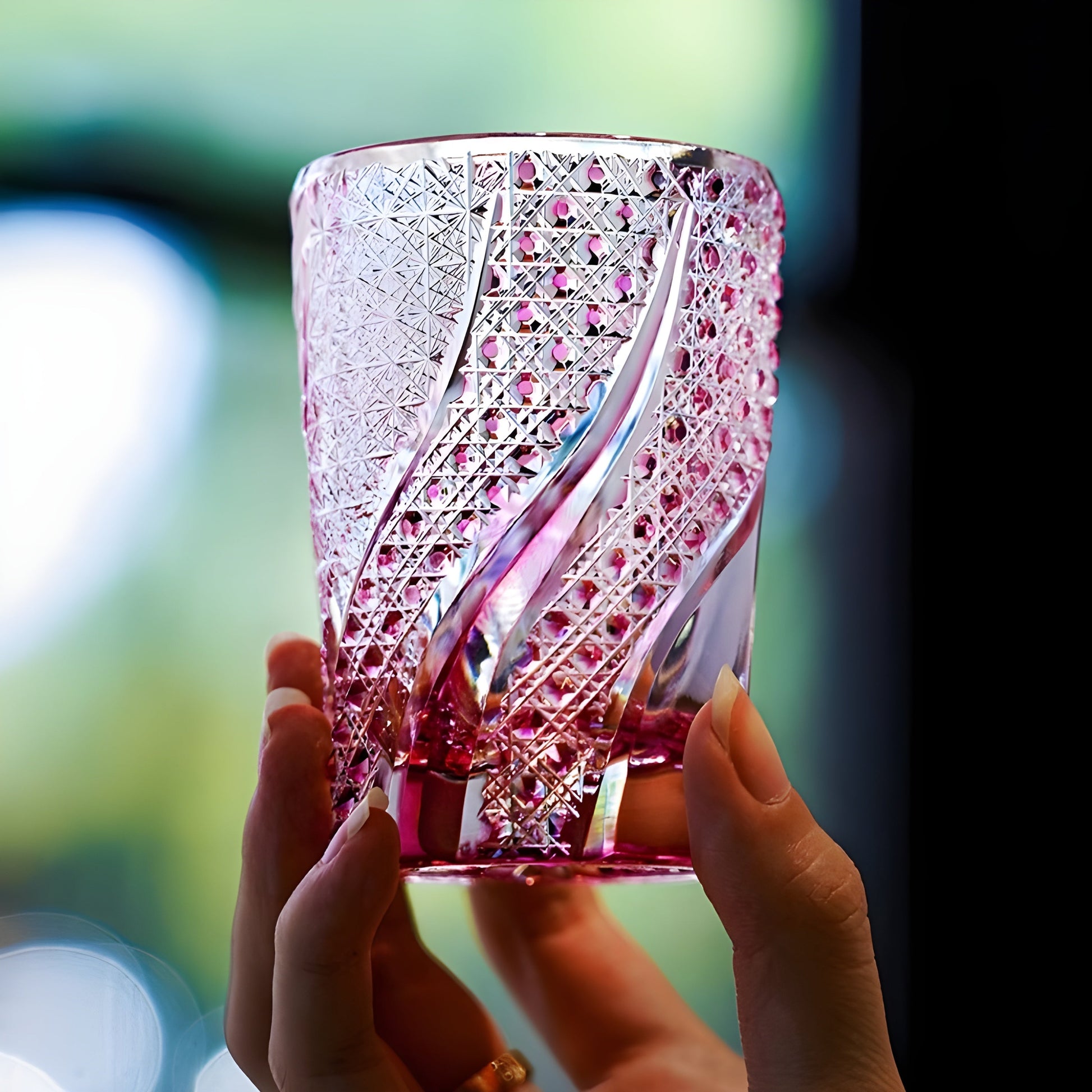 PINK Crystal Goldfish Edo Kiriko Wine Glass Exquisite Carving Wineglass Whiskey Cup Brandy Snifter Liquor Whisky Rock Dropship GuerraHome