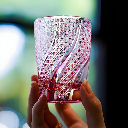 PINK Crystal Goldfish Edo Kiriko Wine Glass Exquisite Carving Wineglass Whiskey Cup Brandy Snifter Liquor Whisky Rock Dropship GuerraHome