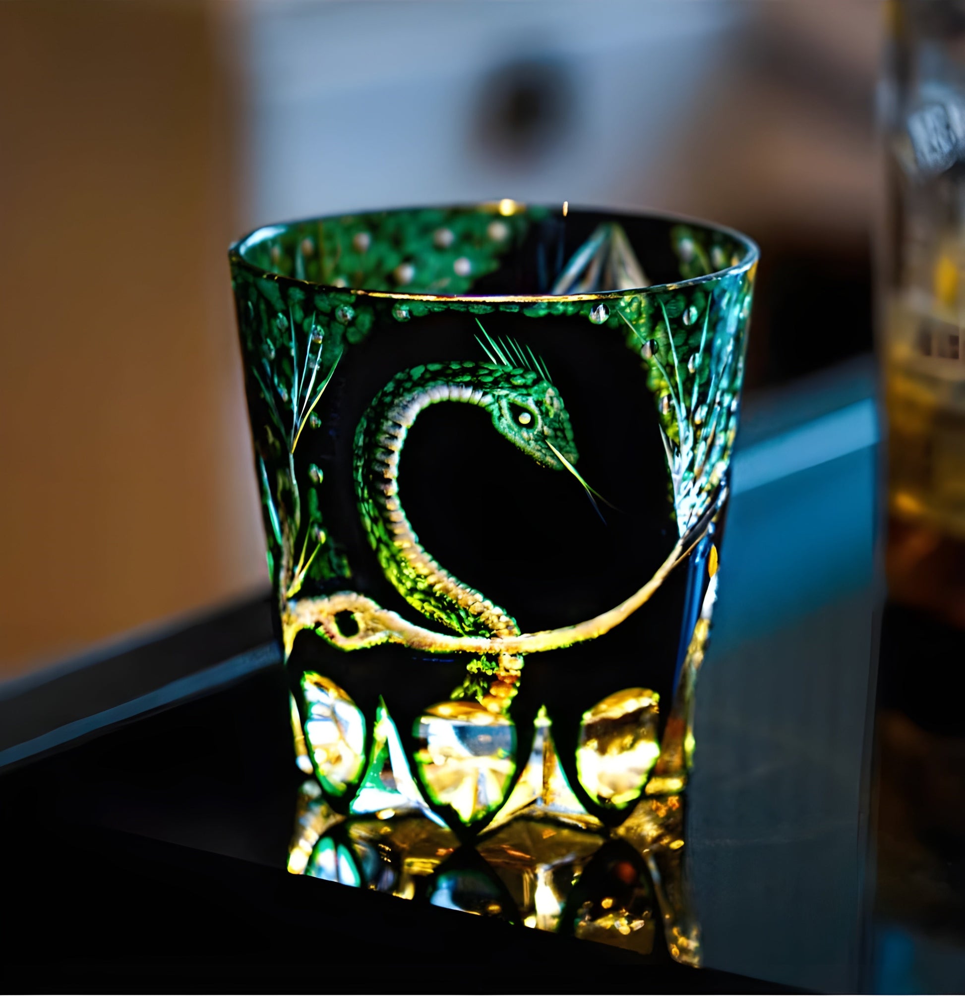 Bicchiere Edo Kiriko – “Serpente Smeraldo” – Scatola in legno GuerraHome