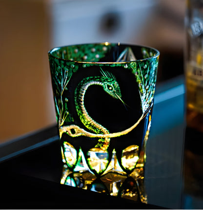 Bicchiere Edo Kiriko – “Serpente Smeraldo” – Scatola in legno GuerraHome