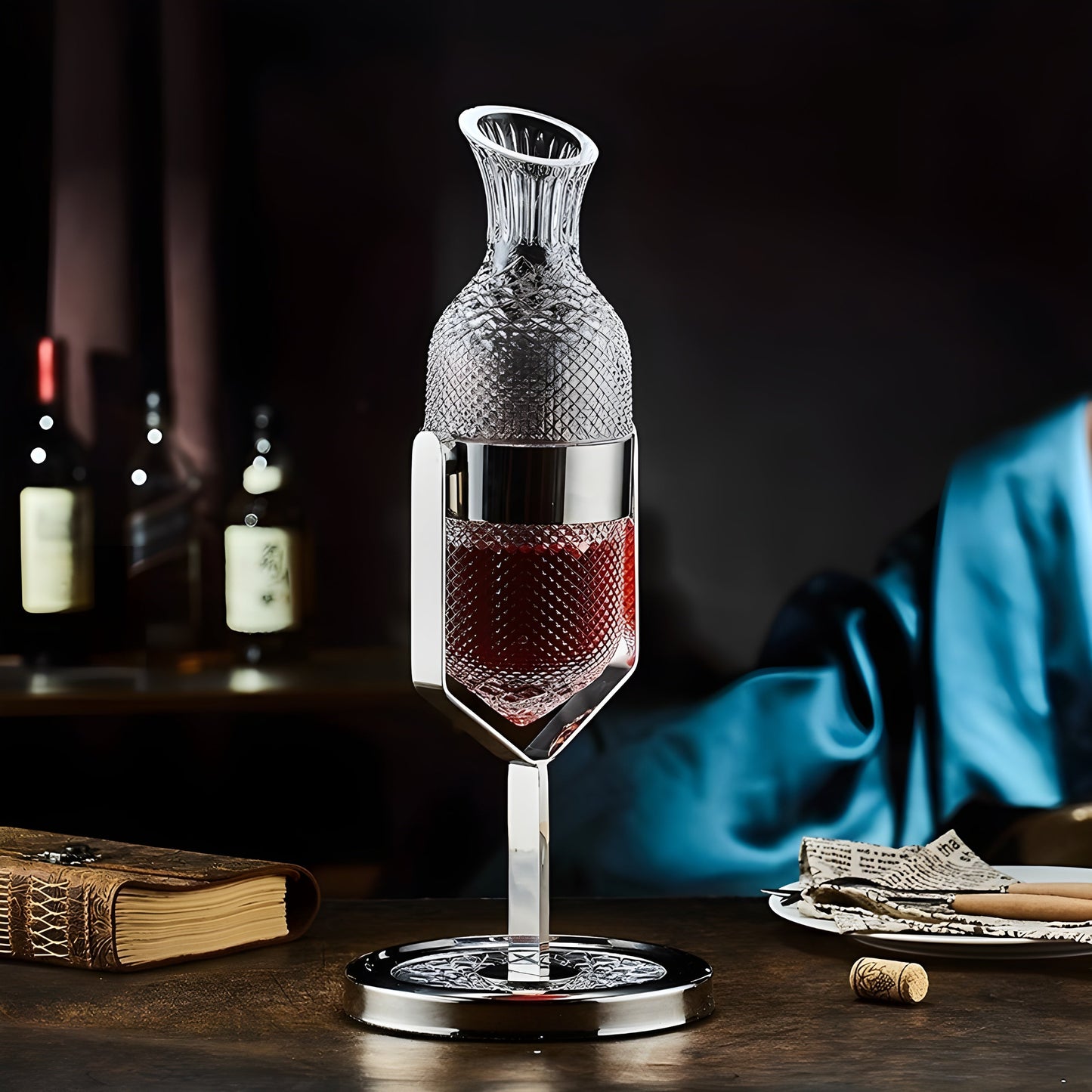 Set Decanter con Calici – “Pendolo Argento” – Design Moderno in Cristallo< GuerraHome