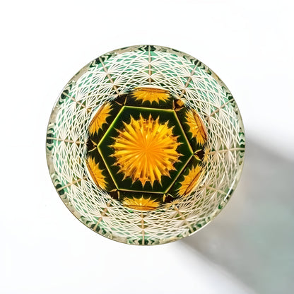 Bicchiere Edo Kiriko - Cristantemo Verde Smeraldo- Scatola in legno GuerraHome