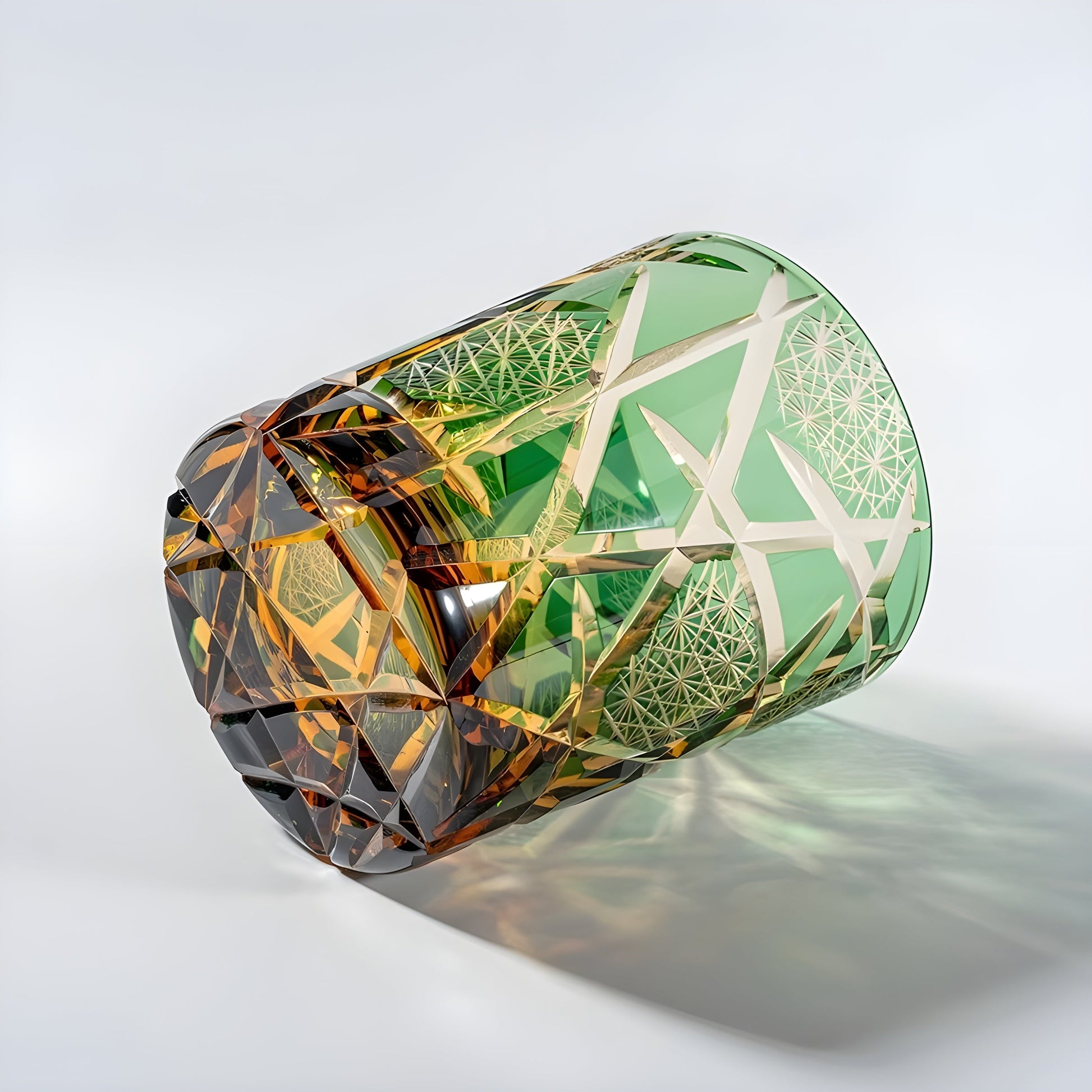 Japanese Royal Special Retro Wine Tumbler, Hand Cut, Flashing Lightning Design, Amber Whiskey Glass, High End Gift Box, Edo Kiri GuerraHome