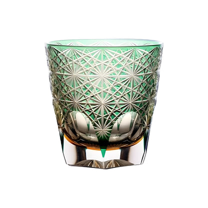 Bicchiere Edo Kiriko - Cristantemo Verde Smeraldo- Scatola in legno GuerraHome