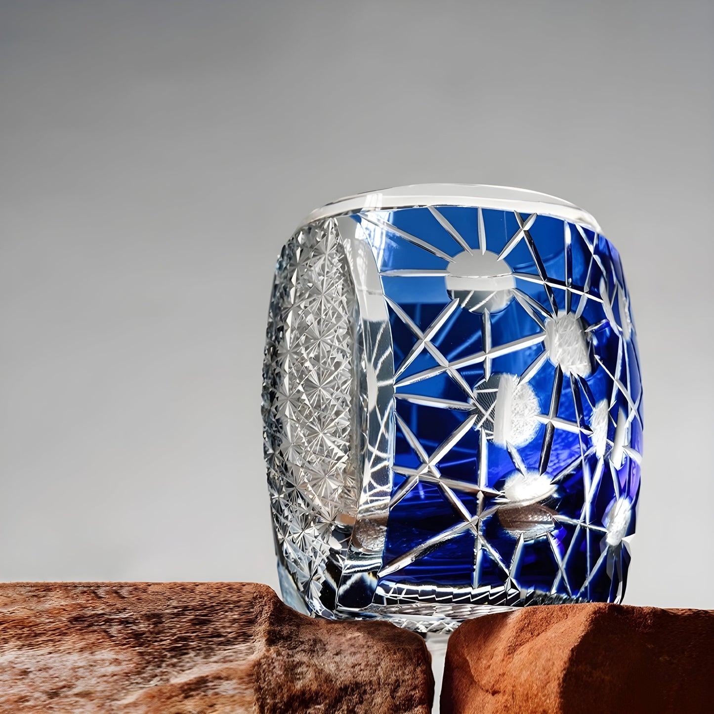 Bicchiere Edo Kiriko – ‘Nettuno’ (Blu/Nero) – Scatola in legno GuerraHome