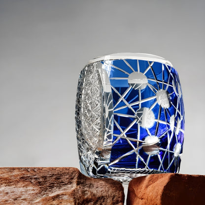 Bicchiere Edo Kiriko – ‘Nettuno’ (Blu/Nero) – Scatola in legno GuerraHome