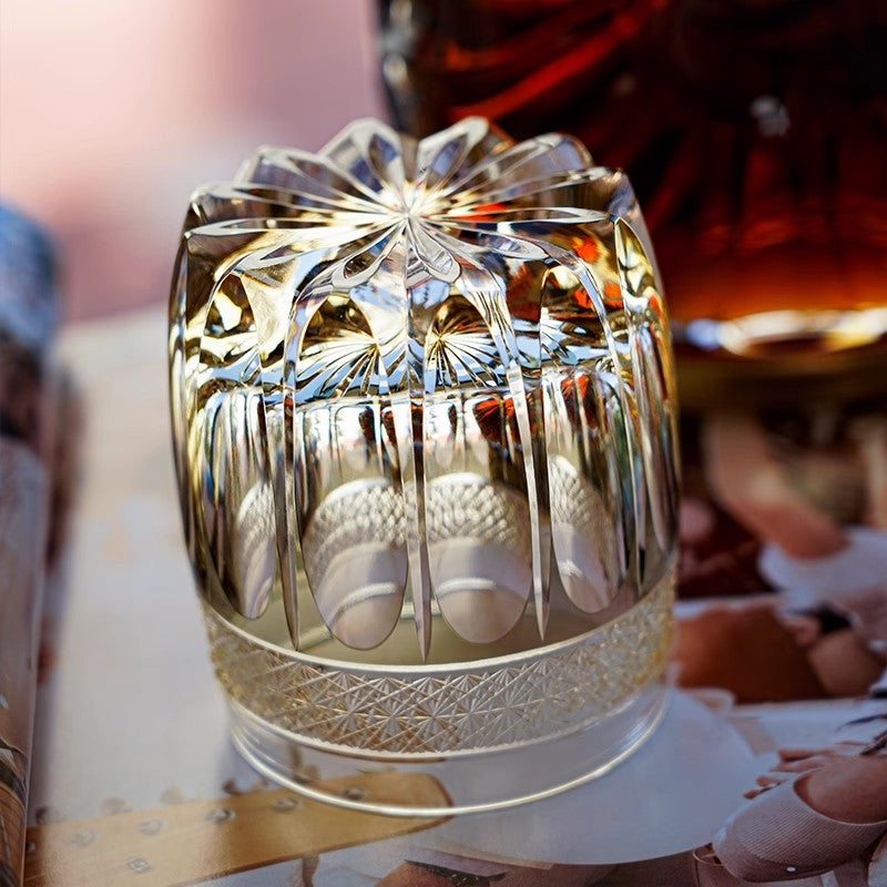 Hand Cut Warrior Armor Amber Edo Kiriko Crystal Wine Cup Luxury Goods Whiskey Brandy Glass Artwork Liquor Snifter Water Beer Mug GuerraHome