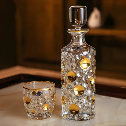 Set di Bicchieri e Decanter in Cristallo Bohemia – Modello “Lisbona Aura D'oro'