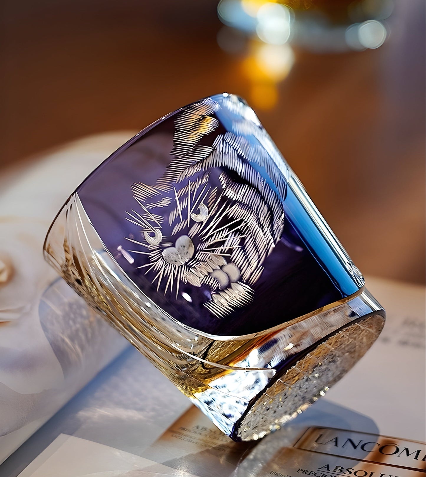 Bicchiere Edo Kiriko – ‘Tigre Viola’ – Scatola in Legno