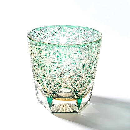 Bicchiere Edo Kiriko - Cristantemo Verde Smeraldo- Scatola in legno GuerraHome