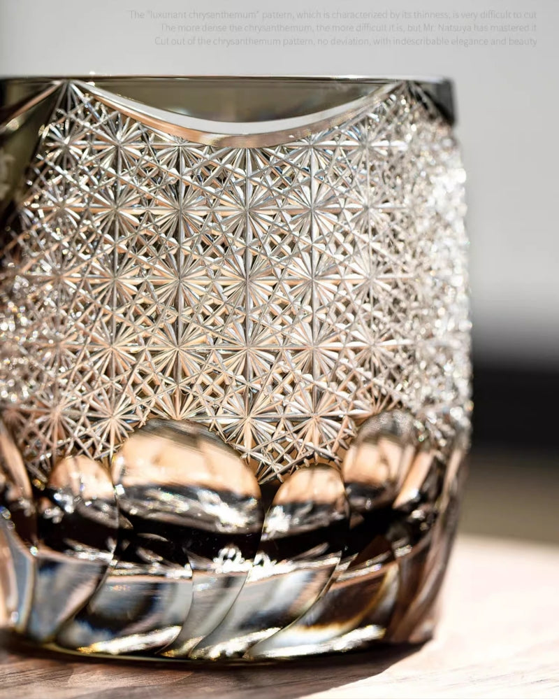 Chinese Style Loong Edo Kiriko Whiskey Glass Hand Engraved Dragon Amber Crystal Brandy XO Rock Wine Snifter Whisky Cup Gift Box GuerraHome