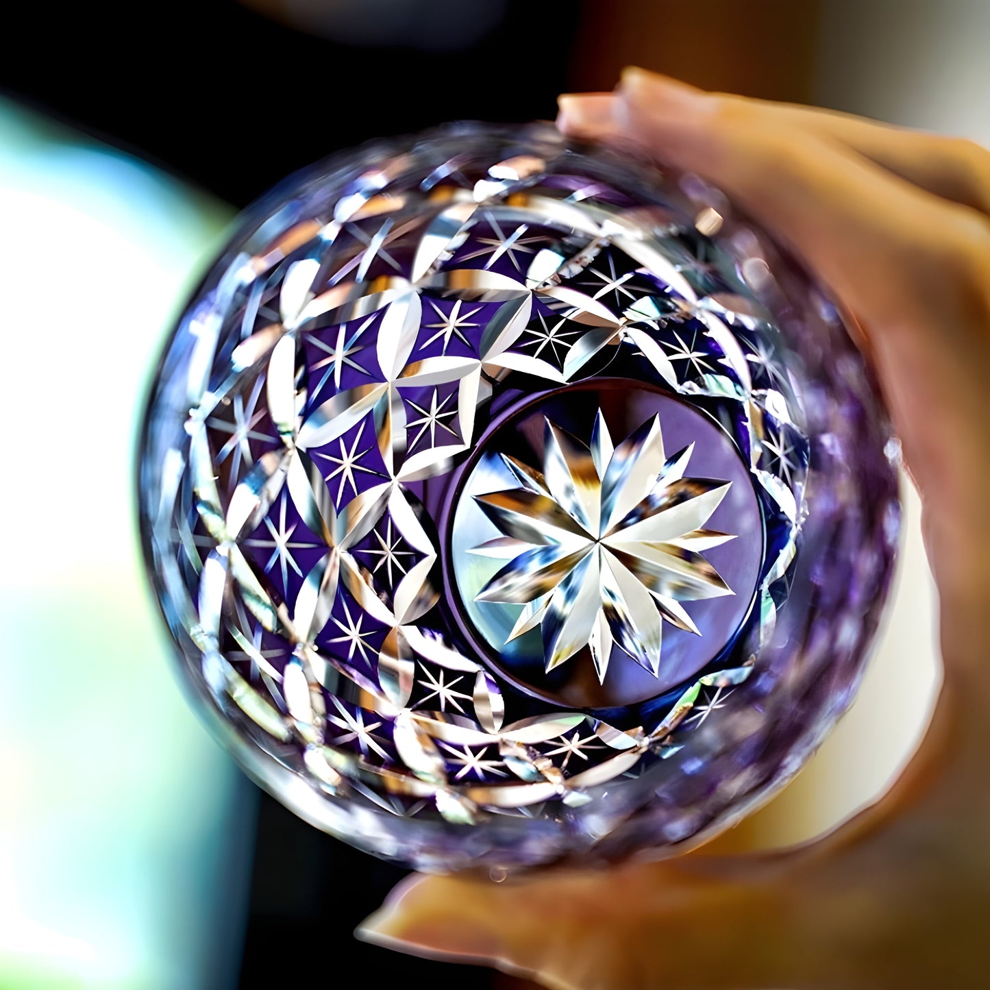 Bicchiere Edo Kiriko – 'Shippo' Viola- con Scatola in Legno GuerraHome