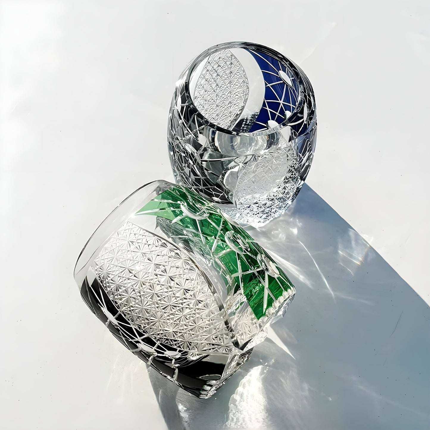 Bicchiere Edo Kiriko – ‘Giove’ (Verde/Nero) – Scatola in legno GuerraHome