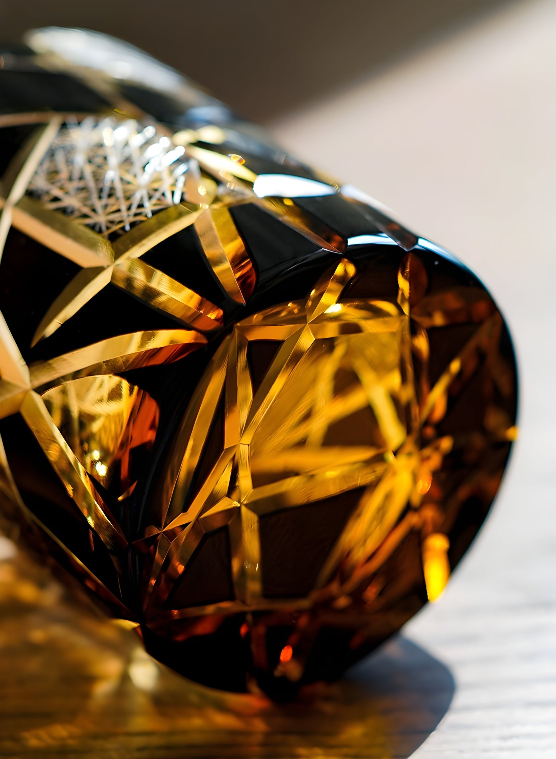 Japanese Royal Special Retro Wine Tumbler, Hand Cut, Flashing Lightning Design, Amber Whiskey Glass, High End Gift Box, Edo Kiri GuerraHome