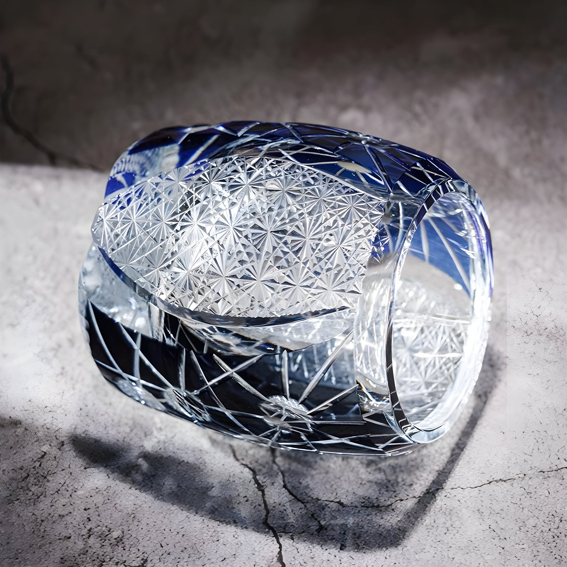 Bicchiere Edo Kiriko – ‘Nettuno’ (Blu/Nero) – Scatola in legno GuerraHome