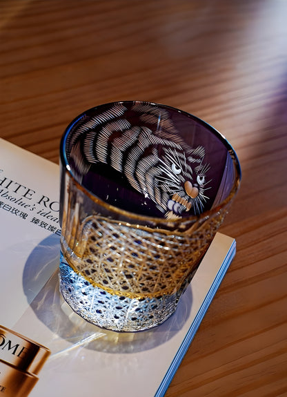 Bicchiere Edo Kiriko – ‘Tigre Viola’ – Scatola in Legno