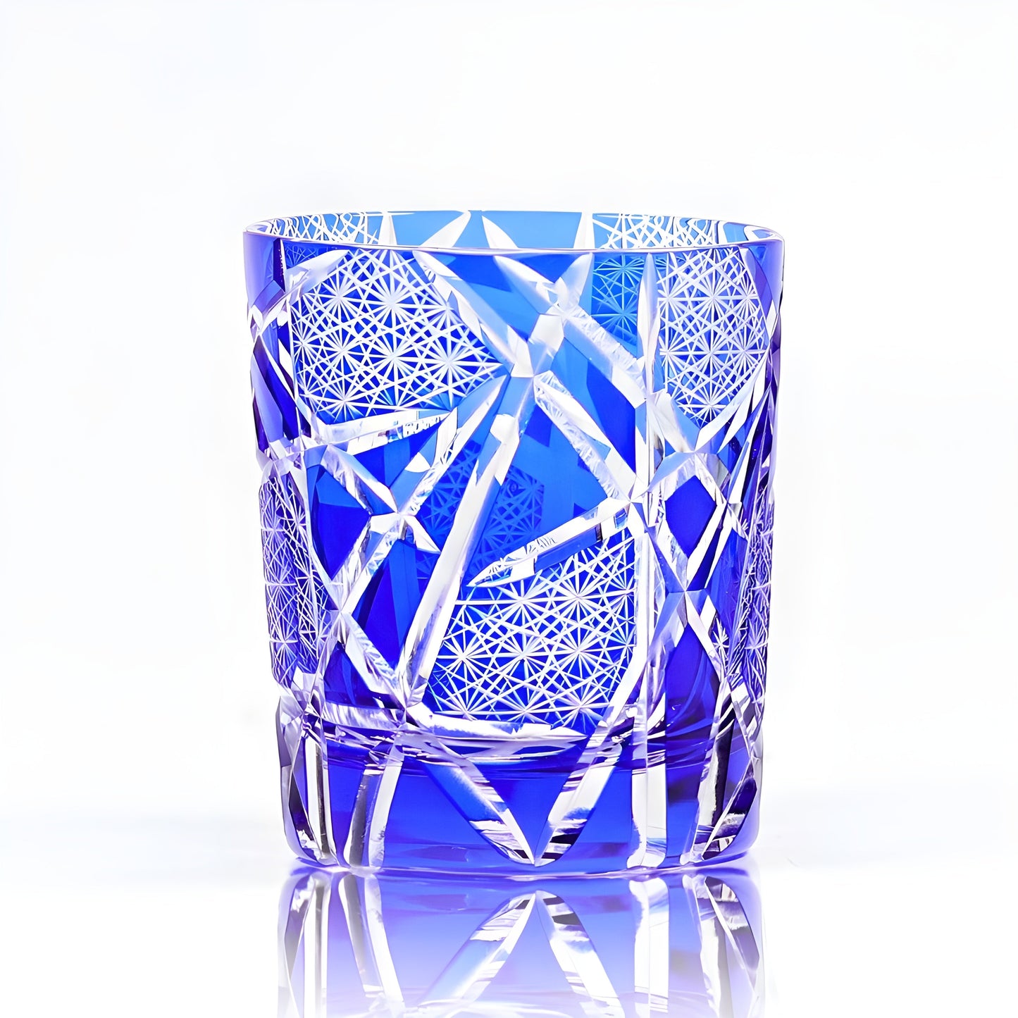 Bicchiere Edo Kiriko – ‘Fulmine Ambra Blu’ e 'Clear Blu' – Scatola in legno GuerraHome