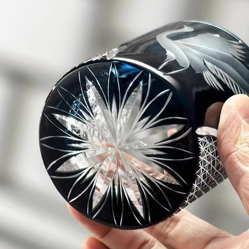 Bicchiere Edo Kiriko – Gru Inciso a Mano – Scatola in legno GuerraHome