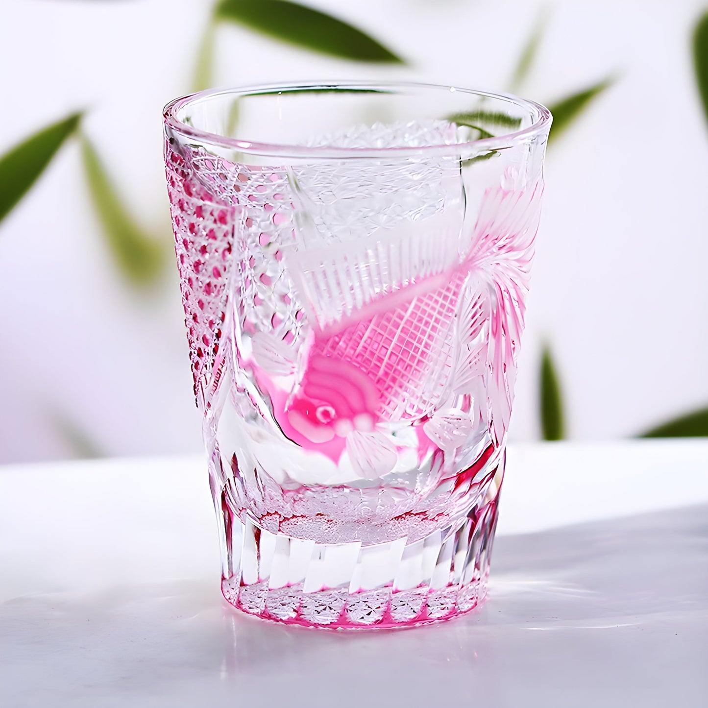 PINK Crystal Goldfish Edo Kiriko Wine Glass Exquisite Carving Wineglass Whiskey Cup Brandy Snifter Liquor Whisky Rock Dropship GuerraHome