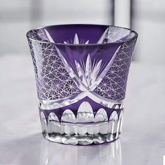 Bicchiere Edo Kiriko – 'Fiore Viola' – Scatola in legno GuerraHome