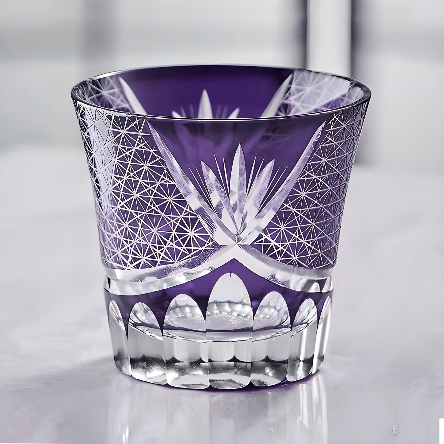 Bicchiere Edo Kiriko – 'Fiore Viola' – Scatola in legno GuerraHome