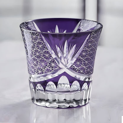 Bicchiere Edo Kiriko – 'Fiore Viola' – Scatola in legno GuerraHome