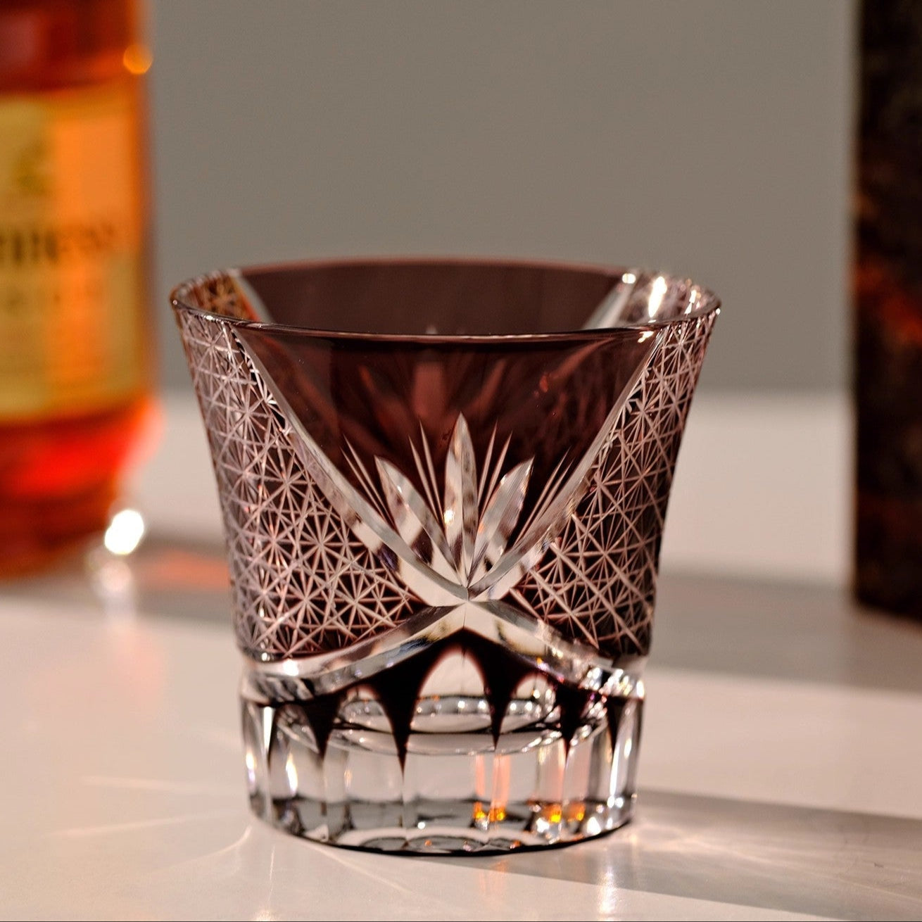 Bicchiere Edo Kiriko – 'Fiore Viola' – Scatola in legno GuerraHome