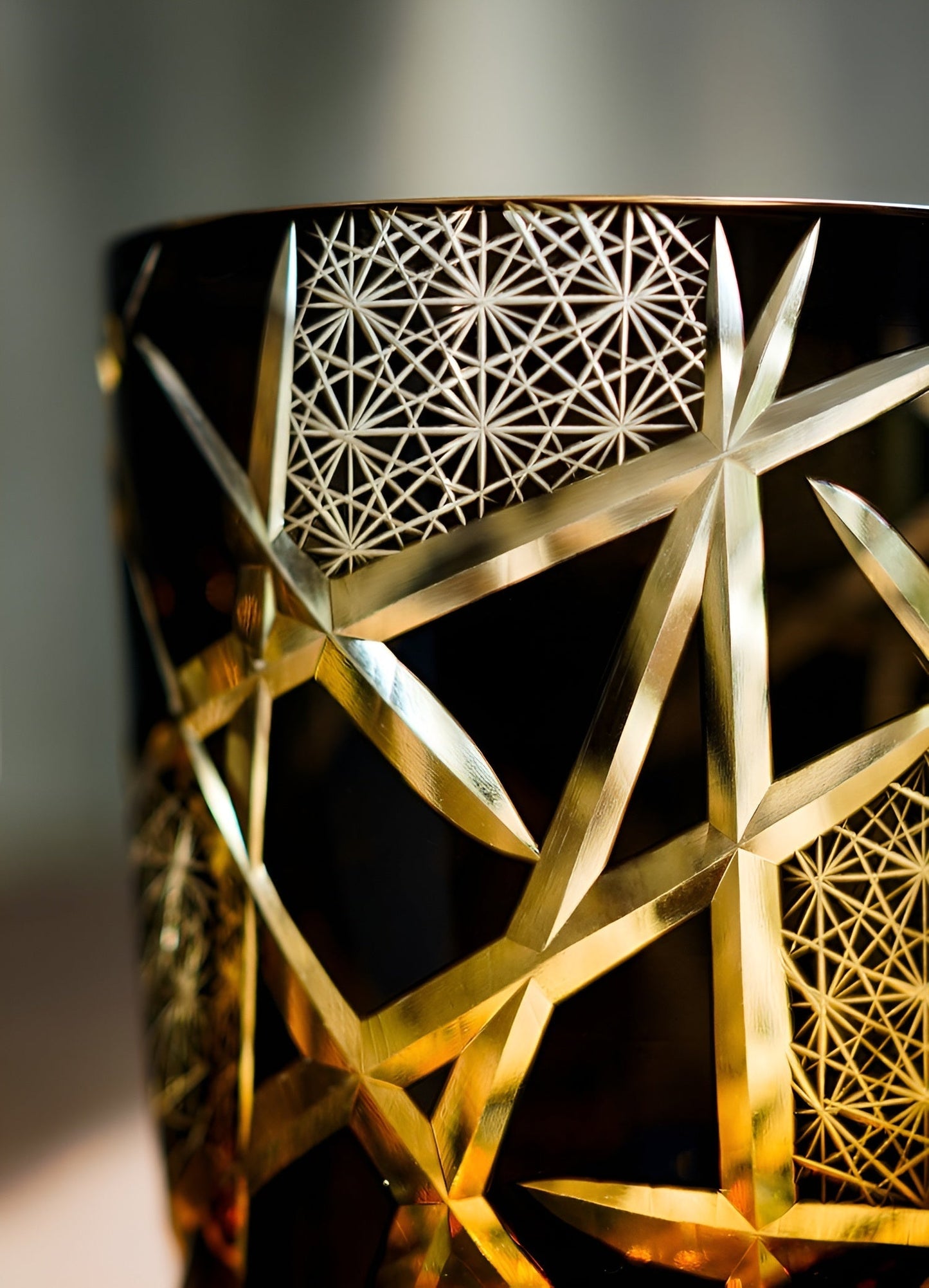 Japanese Royal Special Retro Wine Tumbler, Hand Cut, Flashing Lightning Design, Amber Whiskey Glass, High End Gift Box, Edo Kiri GuerraHome