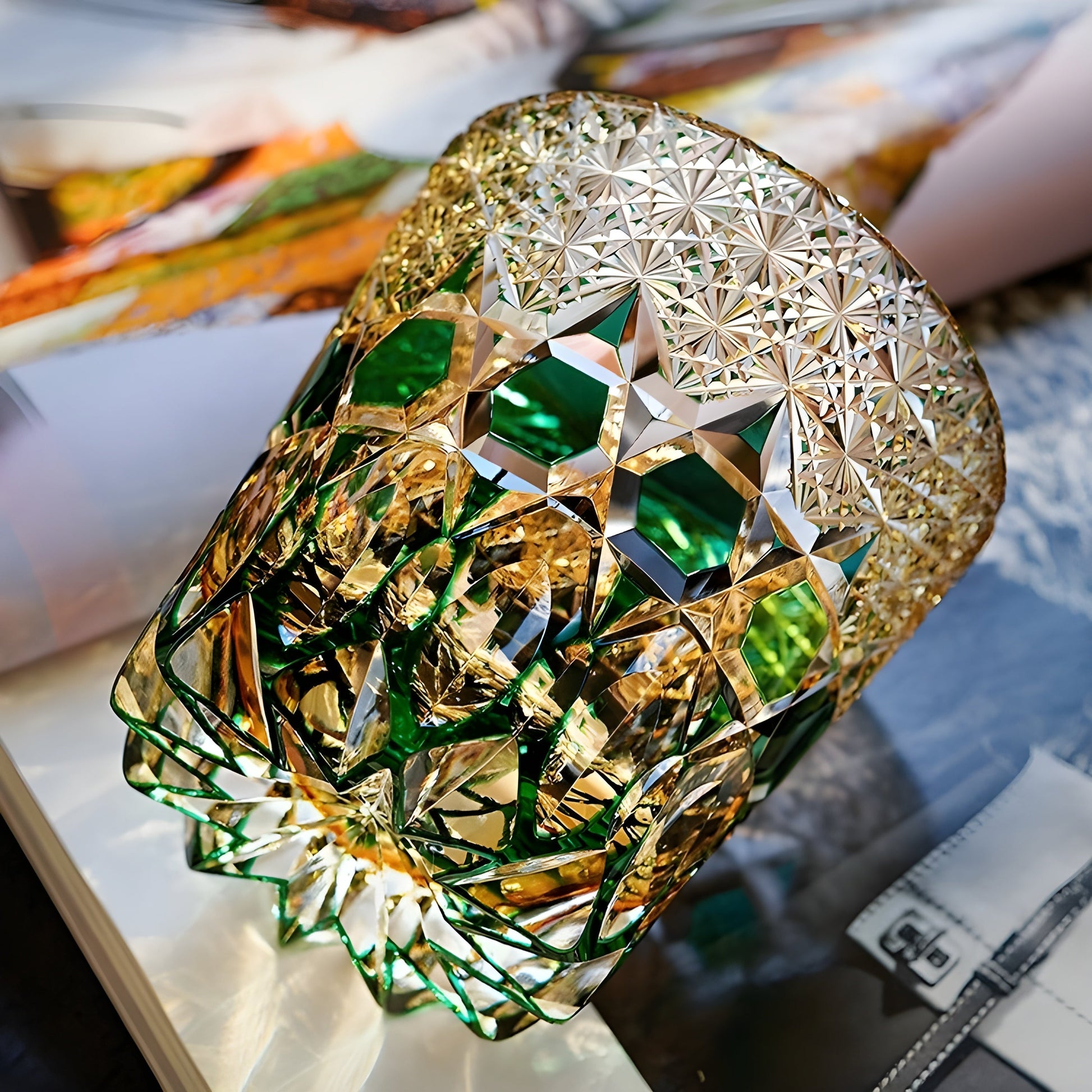 Bicchiere Edo Kiriko – ‘Fluorite Smeraldo’ – Scatola in legno GuerraHome