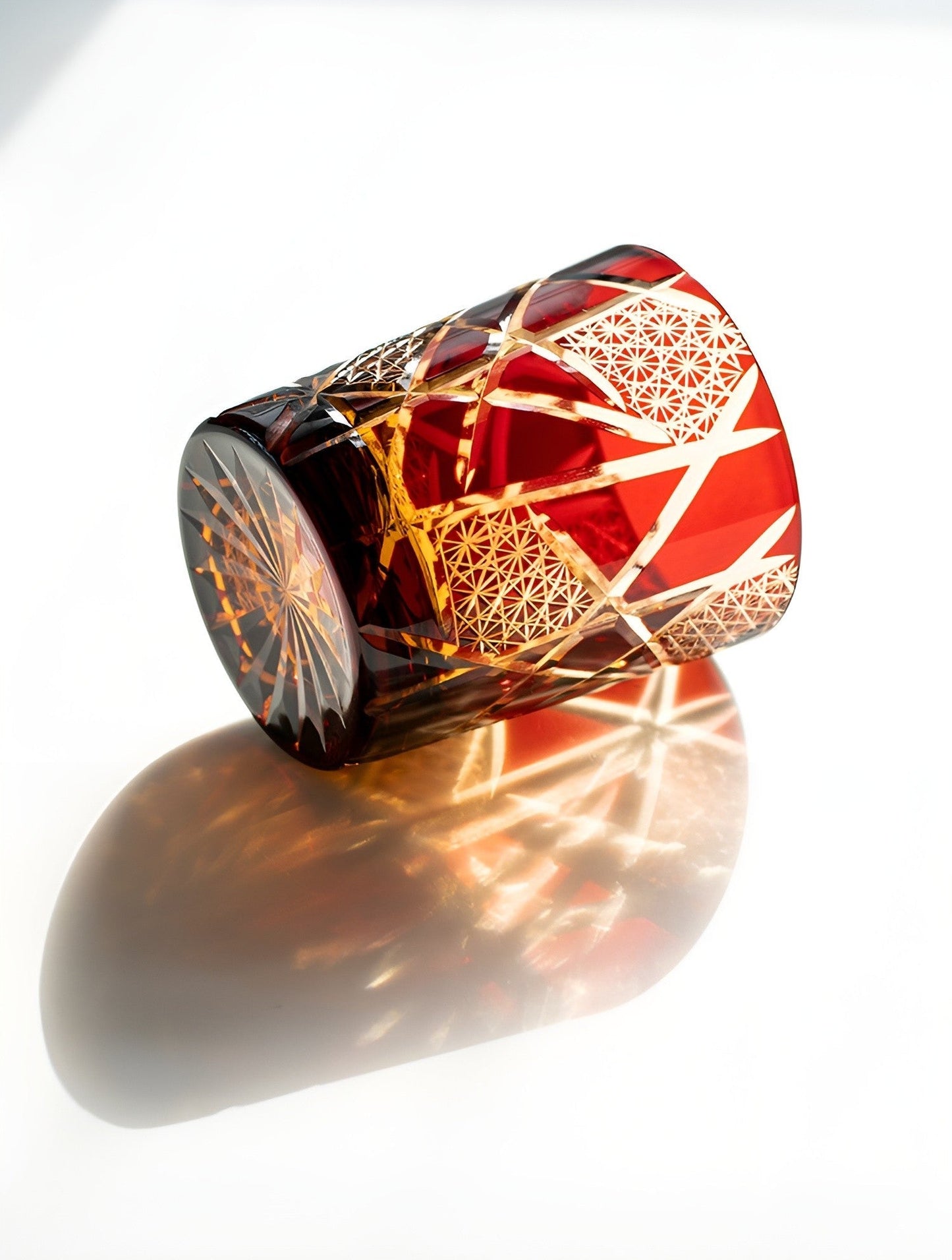 Japanese Royal Special Retro Wine Tumbler, Hand Cut, Flashing Lightning Design, Amber Whiskey Glass, High End Gift Box, Edo Kiri GuerraHome