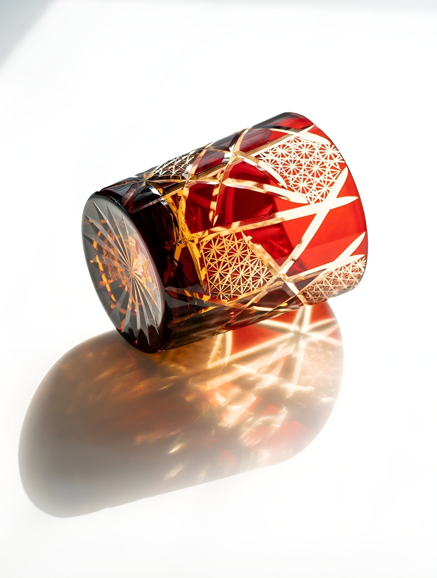 Japanese Royal Special Retro Wine Tumbler, Hand Cut, Flashing Lightning Design, Amber Whiskey Glass, High End Gift Box, Edo Kiri GuerraHome