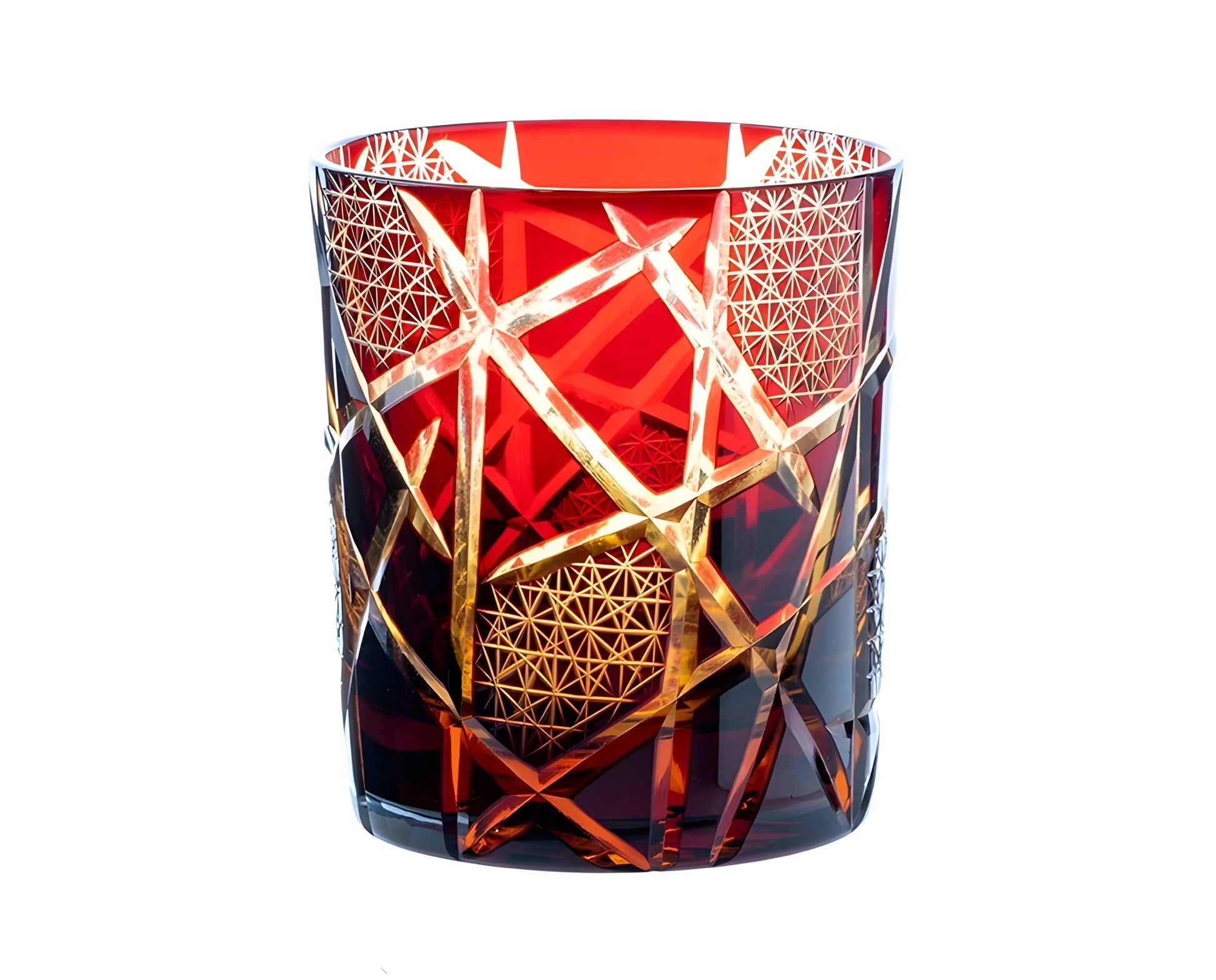 Japanese Royal Special Retro Wine Tumbler, Hand Cut, Flashing Lightning Design, Amber Whiskey Glass, High End Gift Box, Edo Kiri GuerraHome