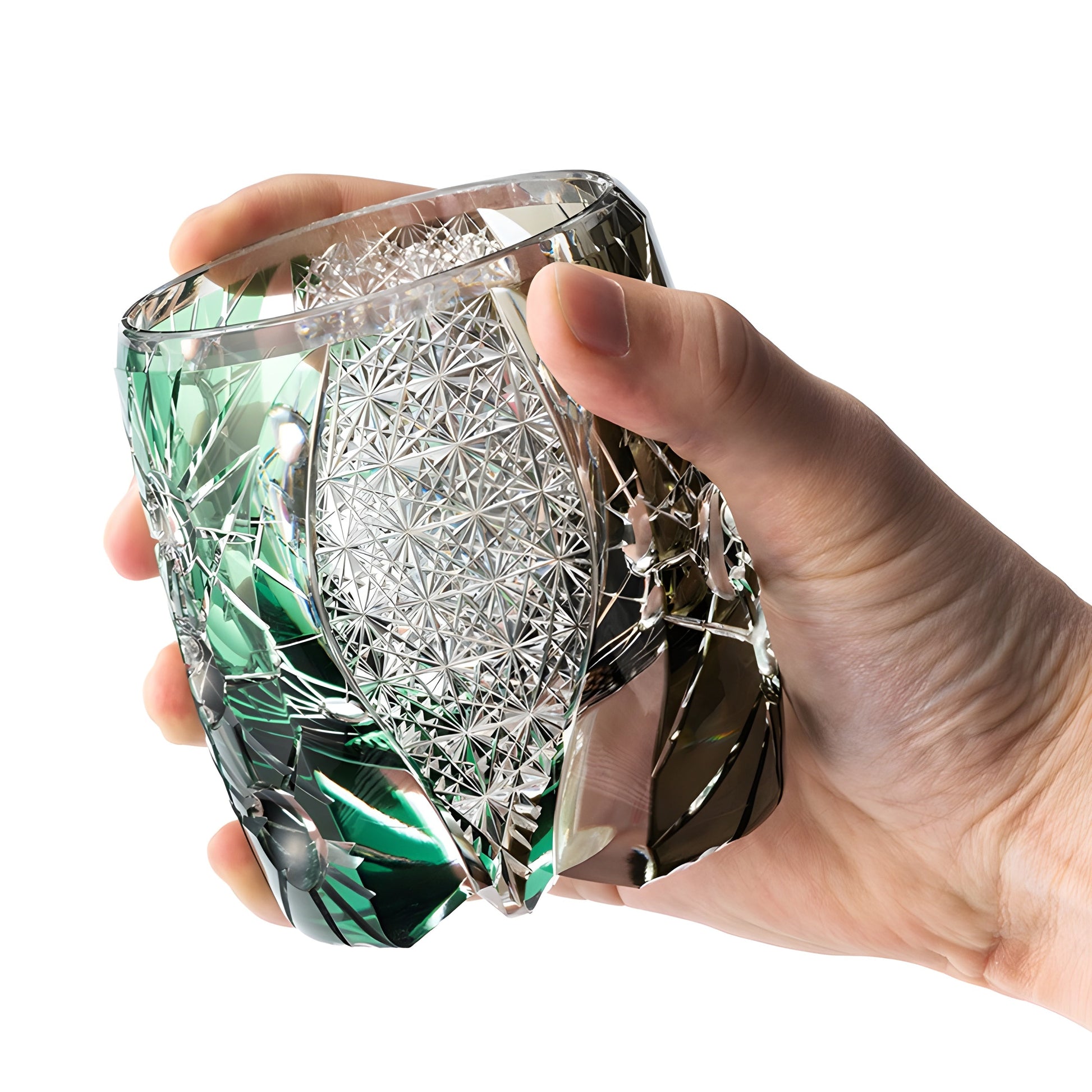 Bicchiere Edo Kiriko – ‘Giove’ (Verde/Nero) – Scatola in legno GuerraHome