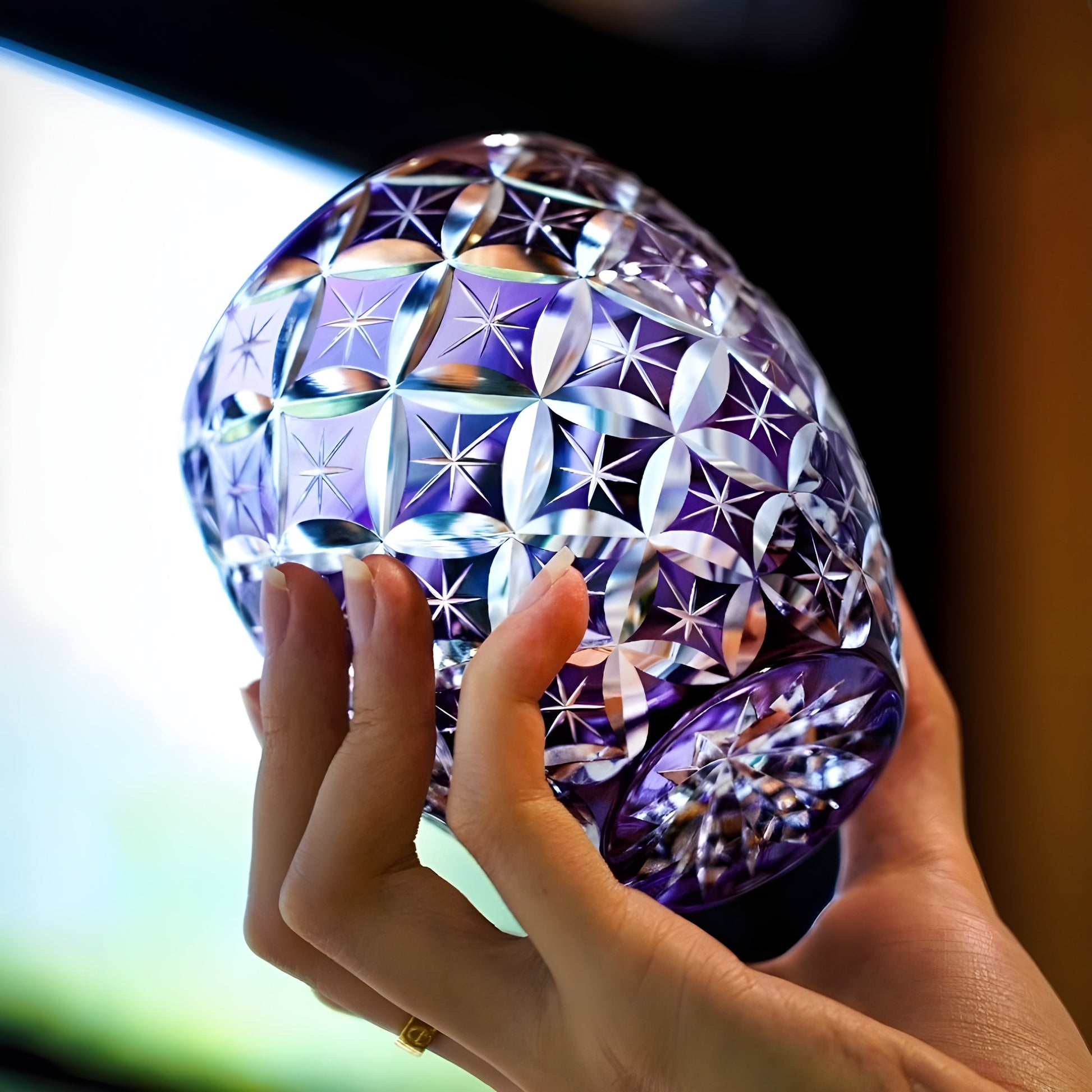 Bicchiere Edo Kiriko – 'Shippo' Viola- con Scatola in Legno GuerraHome