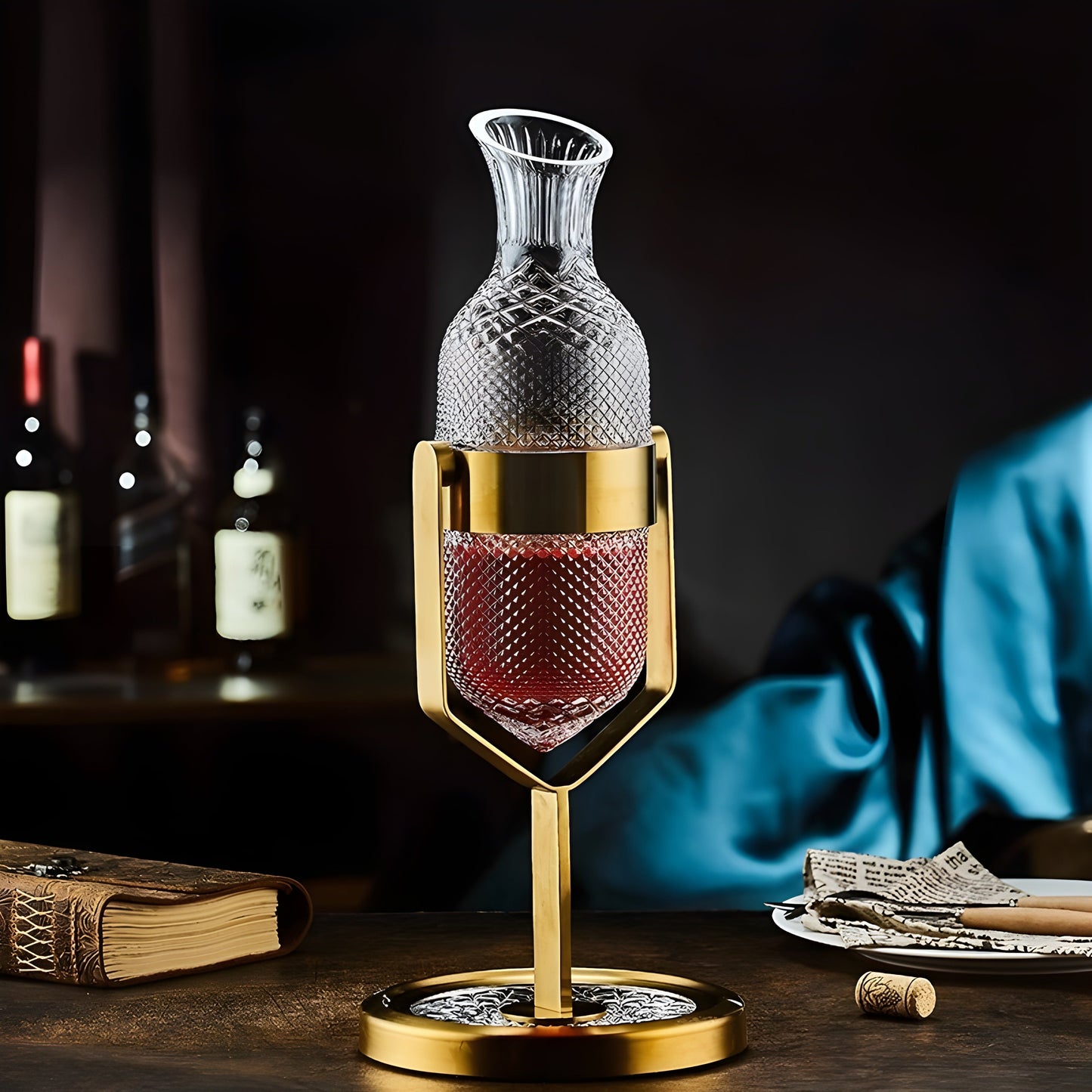 Set Decanter con Calici – “Pendolo Oro” – Design Moderno GuerraHome