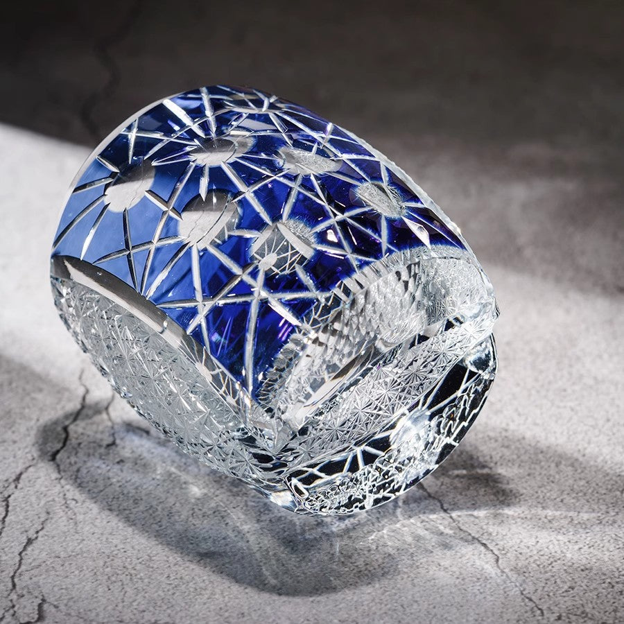 Bicchiere Edo Kiriko – ‘Nettuno’ (Blu/Nero) – Scatola in legno GuerraHome