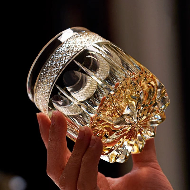 Hand Cut Warrior Armor Amber Edo Kiriko Crystal Wine Cup Luxury Goods Whiskey Brandy Glass Artwork Liquor Snifter Water Beer Mug GuerraHome