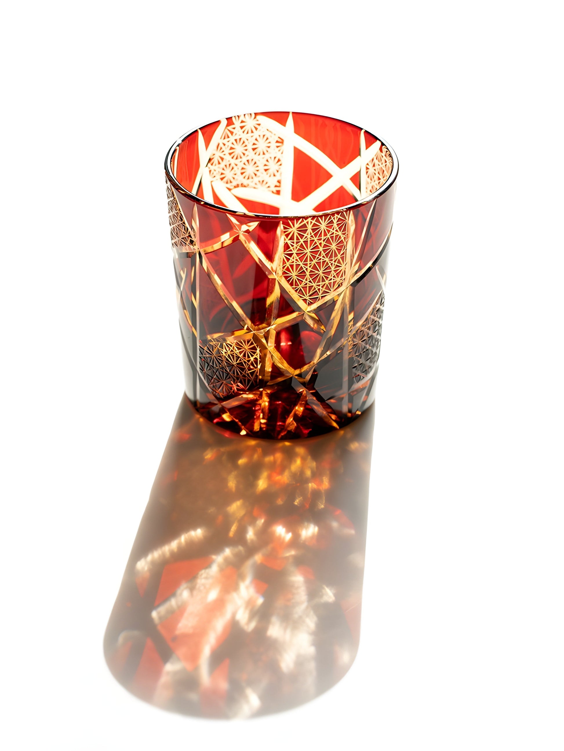 Japanese Royal Special Retro Wine Tumbler, Hand Cut, Flashing Lightning Design, Amber Whiskey Glass, High End Gift Box, Edo Kiri GuerraHome