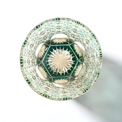 Bicchiere Edo Kiriko - Cristantemo Verde Smeraldo- Scatola in legno GuerraHome