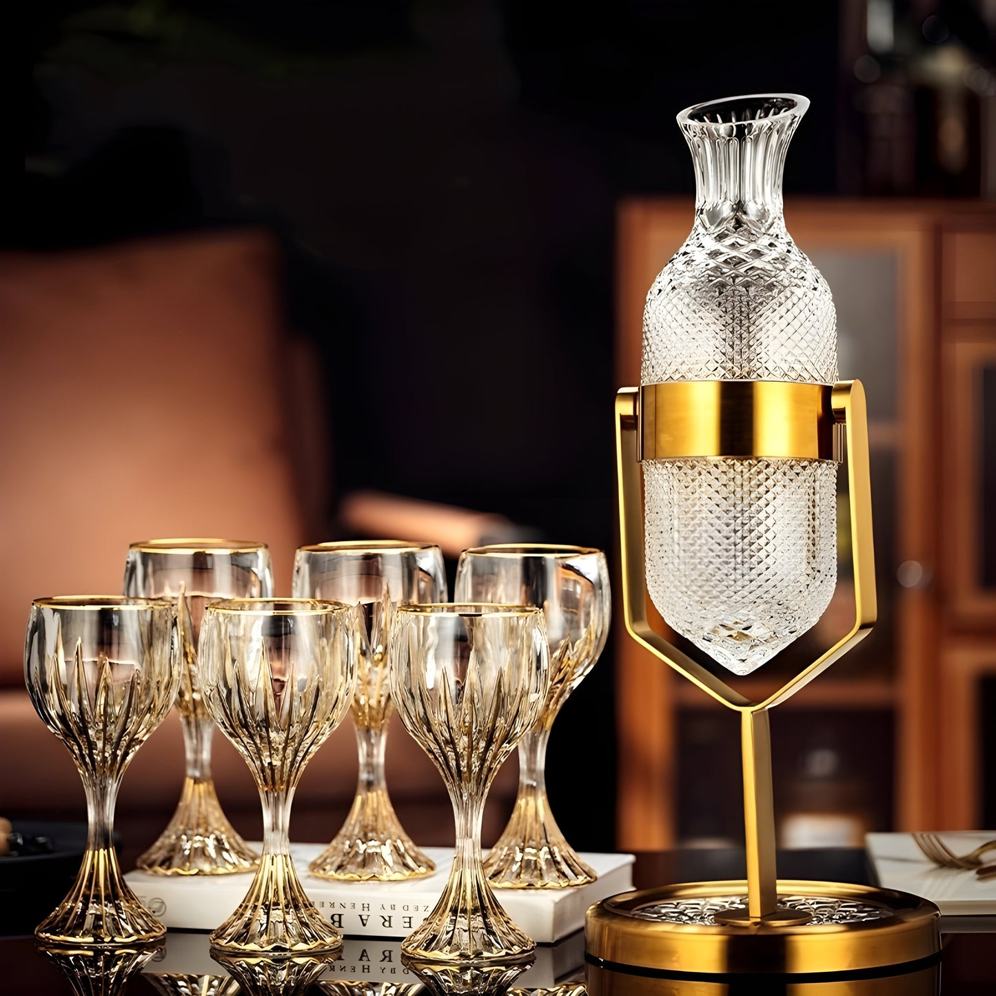 Set Decanter con Calici – “Pendolo Oro” – Design Moderno GuerraHome