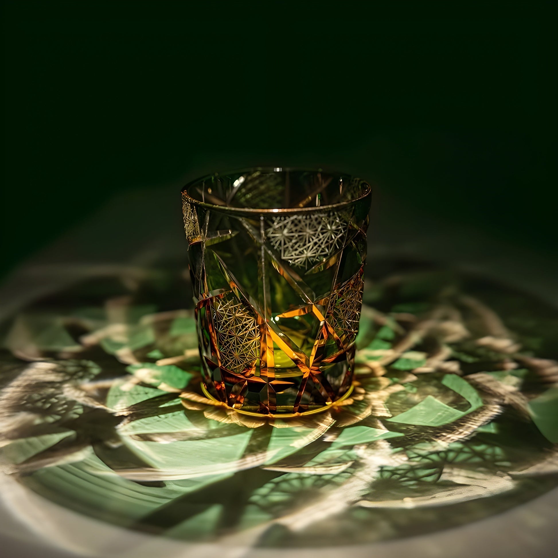 Japanese Royal Special Retro Wine Tumbler, Hand Cut, Flashing Lightning Design, Amber Whiskey Glass, High End Gift Box, Edo Kiri GuerraHome