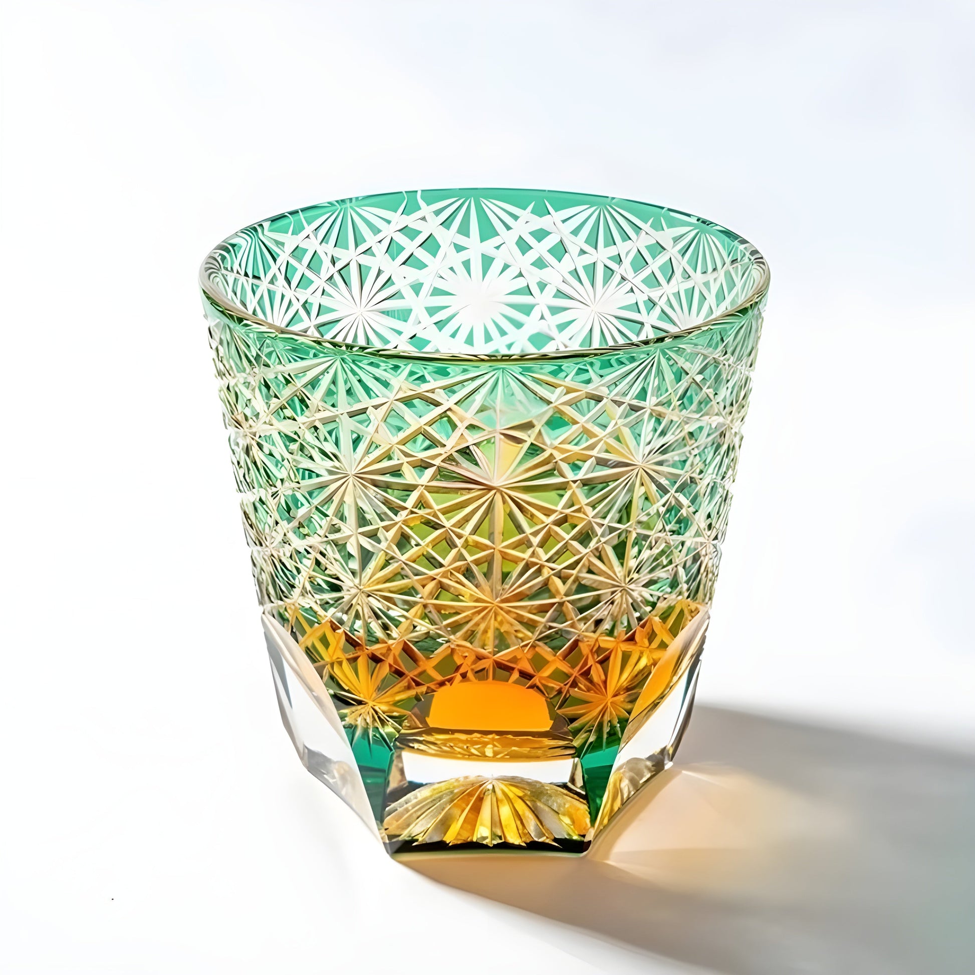 Bicchiere Edo Kiriko - Cristantemo Verde Smeraldo- Scatola in legno GuerraHome