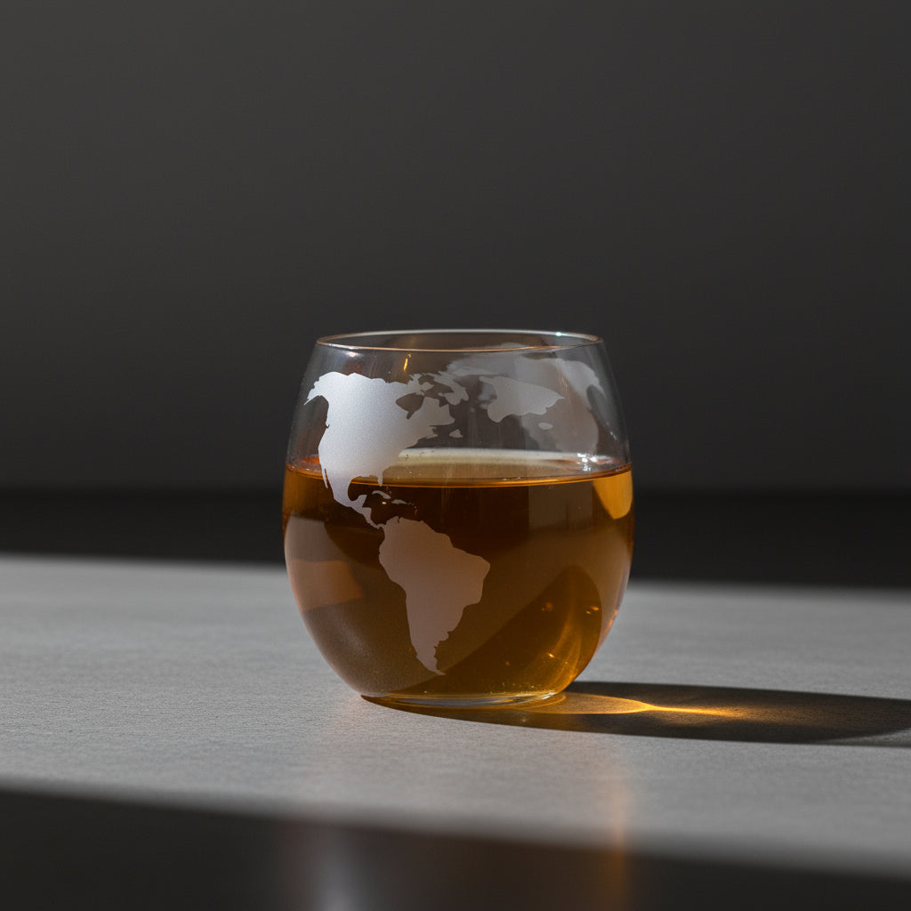 Set Di Bicchieri e Decanter - Modello "Viaggiatore" - Globo con Veliero e Mappamondo