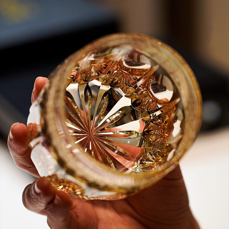 Hand Cut Warrior Armor Amber Edo Kiriko Crystal Wine Cup Luxury Goods Whiskey Brandy Glass Artwork Liquor Snifter Water Beer Mug GuerraHome