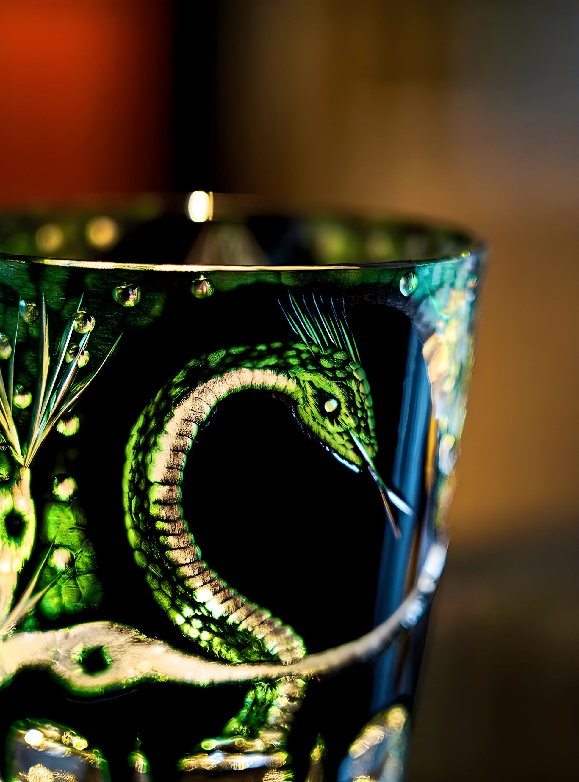 Bicchiere Edo Kiriko – “Serpente Smeraldo” – Scatola in legno GuerraHome