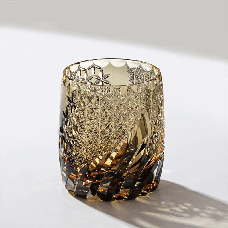 Bicchiere Edo Kiriko – Fiori D'Ambra – Scatola in legno GuerraHome